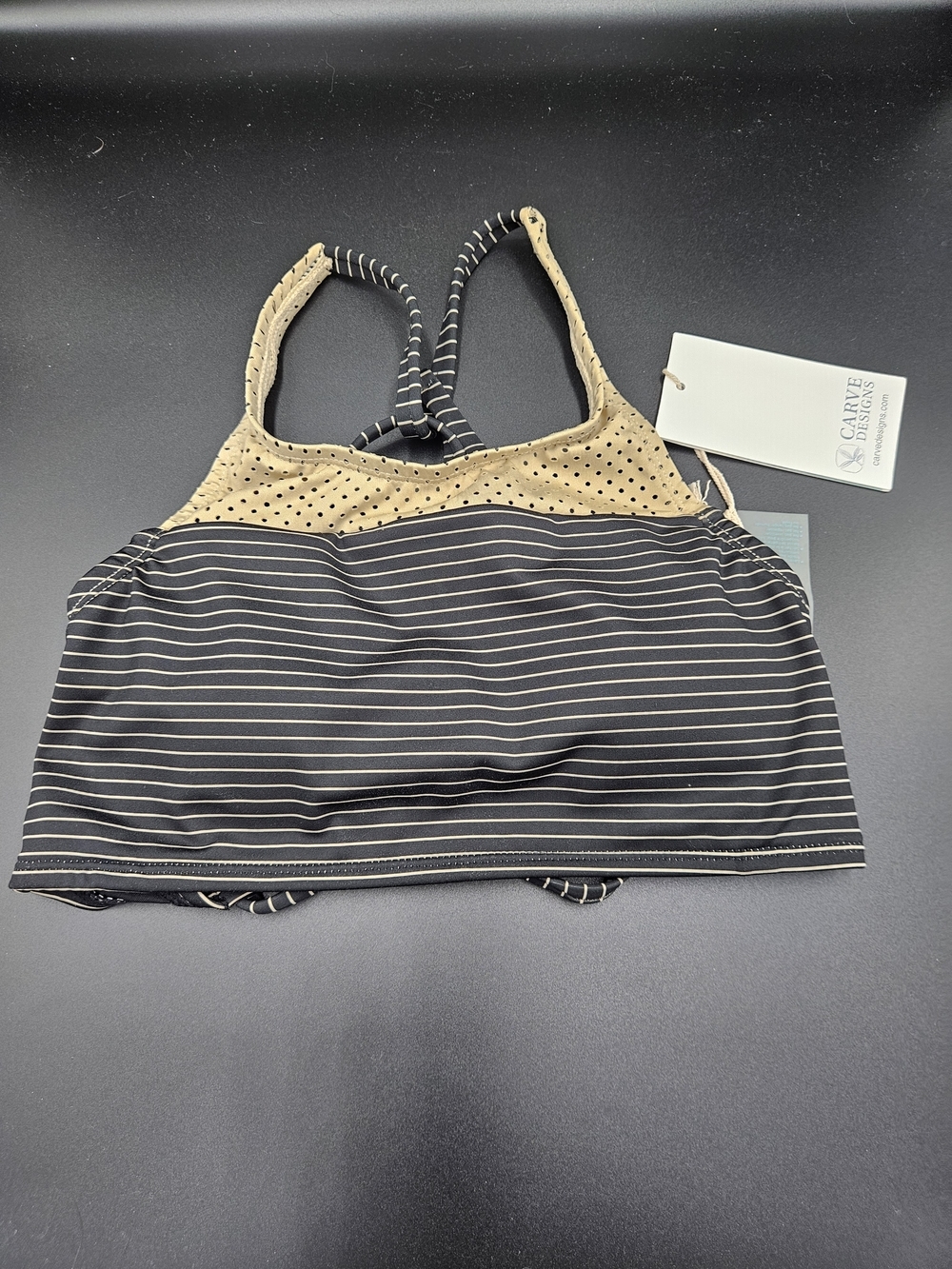Carve Designs Cora Bikini Top XS Black Bayside Stripe Strappy Back NWT